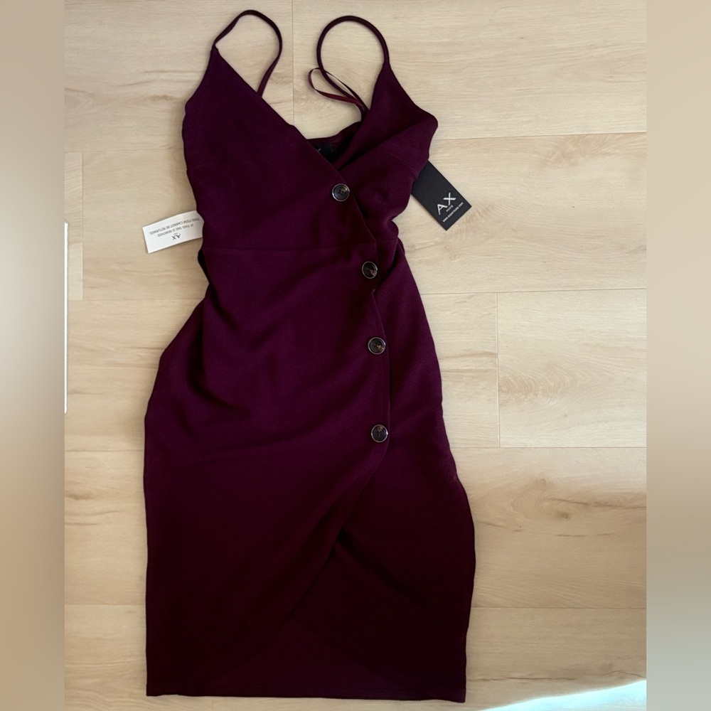 AX Paris Deep Burgundy Midi Dress with Button Accents